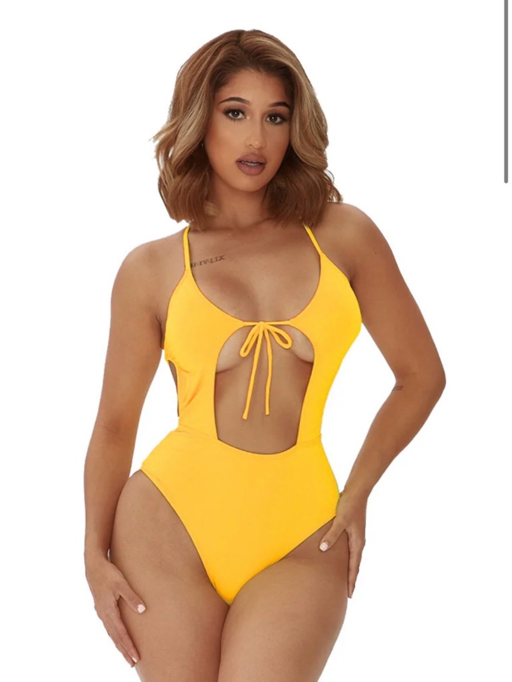 Yellow Cutout Tie-Front One-Piece Swimsuit